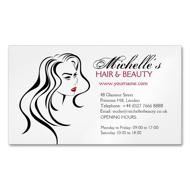 Tarjeta De Visita Magnética Encantador chica con el cabello ondulado e ícono d (Anverso)