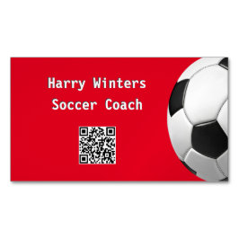 Tarjeta De Visita Magnética Entrenador de Fútbol minimalista Red QR Code