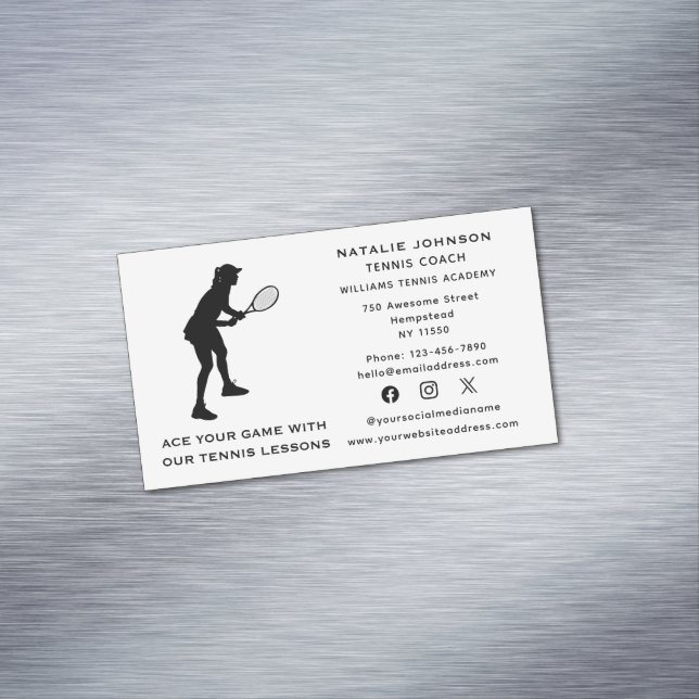 Tarjeta De Visita Magnética Entrenadora de tenis instructora de deportes redes (In Situ)
