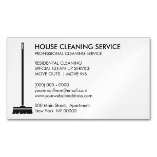 Tarjeta De Visita Magnética Escoba Limpiadora Janitorial Simple Maid