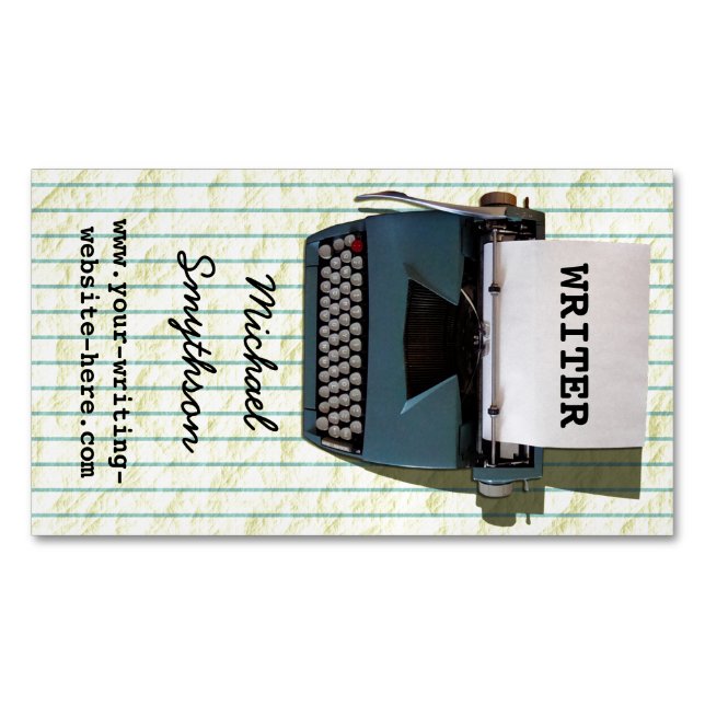 Tarjeta De Visita Magnética Escritor escritor retro máquina de escribir en pap (Anverso)