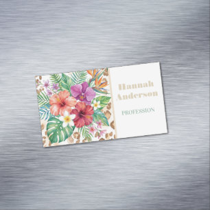 Tarjeta De Visita Magnética Estampado de leopardo floral tropical