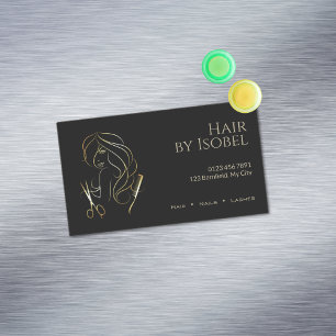 Tarjeta De Visita Magnética Estilo de pelo negro y dorado