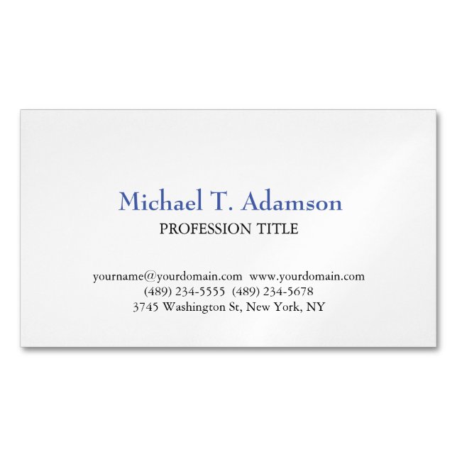 Tarjeta De Visita Magnética Estilo Retro Elegante Plata Blanco Simple (Anverso)