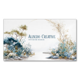 Tarjeta De Visita Magnética Ethereal Blue Green Watercolor Landscape Gold Arch