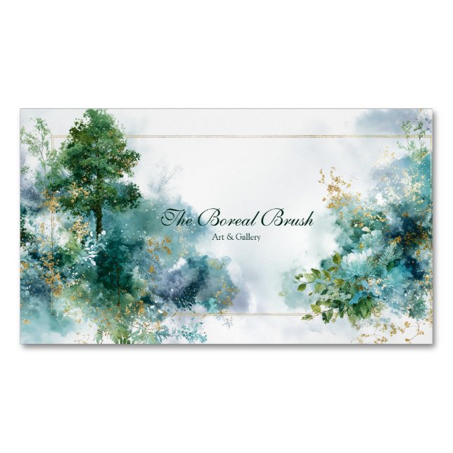 Tarjeta De Visita Magnética Ethereal Teal Forest Gold Sparkle (Anverso)