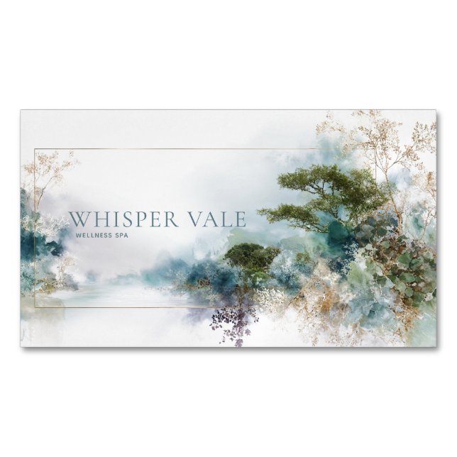 Tarjeta De Visita Magnética Ethereal Teal Gold Watercolor Landscape (Anverso)