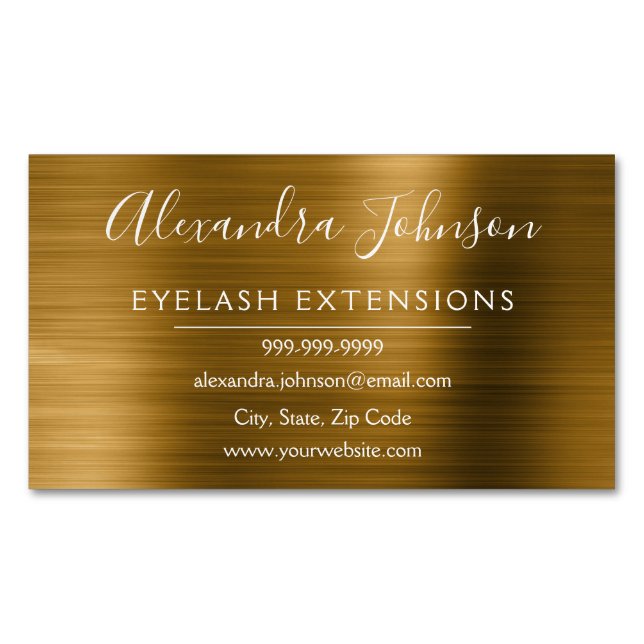 Tarjeta De Visita Magnética Extensiones Eyelash de Relieve metalizado metálico (Anverso)