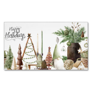 Tarjeta De Visita Magnética Felices Fiestas Gnomo Primitivo