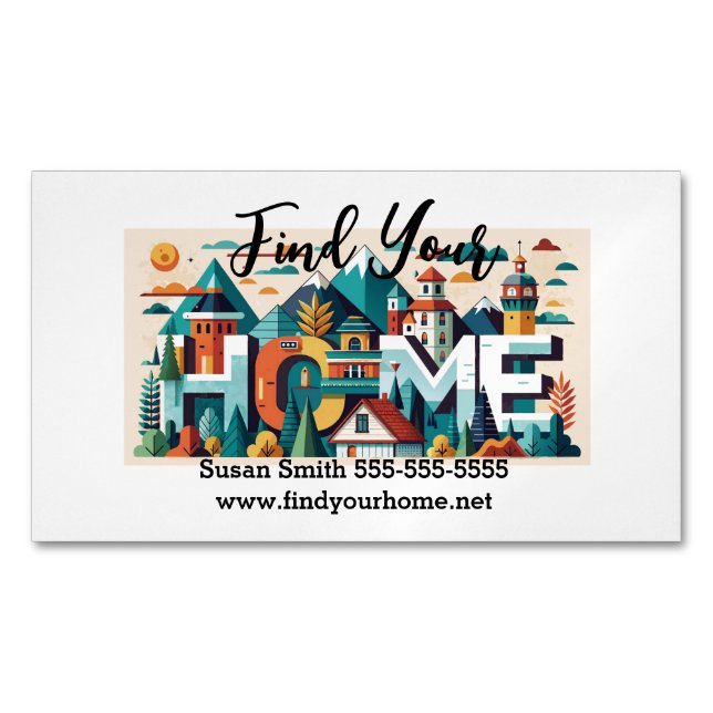 Tarjeta De Visita Magnética "Find Your Home" Realtor Business Card Magnet (Anverso)