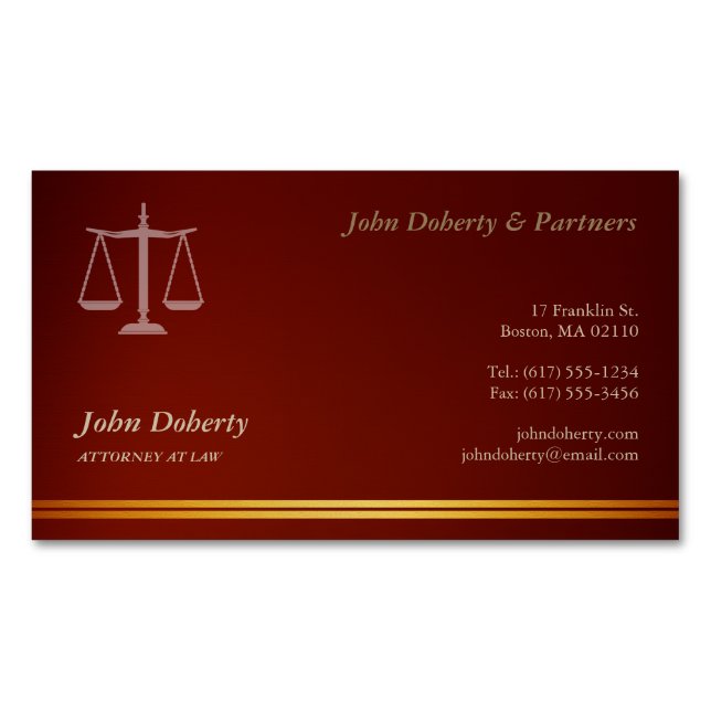 Tarjeta De Visita Magnética FISCAL DE DERECHO | Rojo elegante (Anverso)