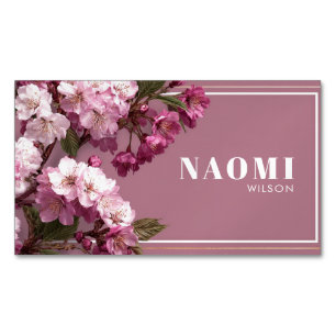 Tarjeta De Visita Magnética Flor de Cuadro de Oro Fucsia Rosa Flor de Cerezo