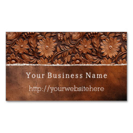 Tarjeta De Visita Magnética Flor de cuero falso marrón occidental