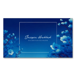 Tarjeta De Visita Magnética Floral Azul Luminoso Monocromático