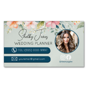 Tarjeta De Visita Magnética floral Elegant Wedding Planner pequeño negocio