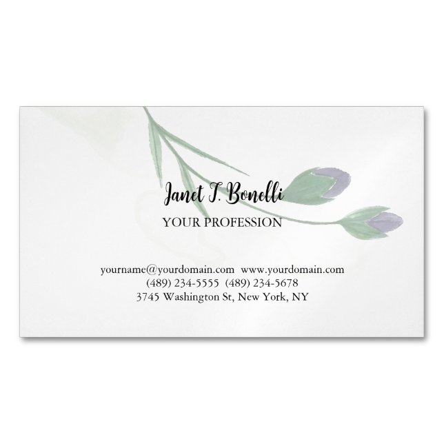 Tarjeta De Visita Magnética Floral elegante simple profesional (Anverso)