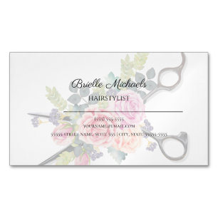 Tarjeta De Visita Magnética Floral suave hairstylista con correas de corte de 
