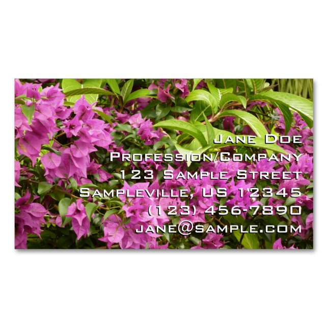 Tarjeta De Visita Magnética Floral Tropical Morada Bougainvillea (Anverso)
