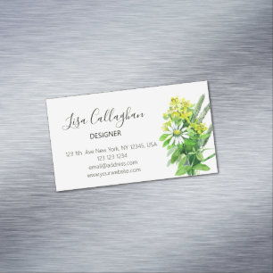 Tarjeta De Visita Magnética Flores silvestres blancas y amarillas