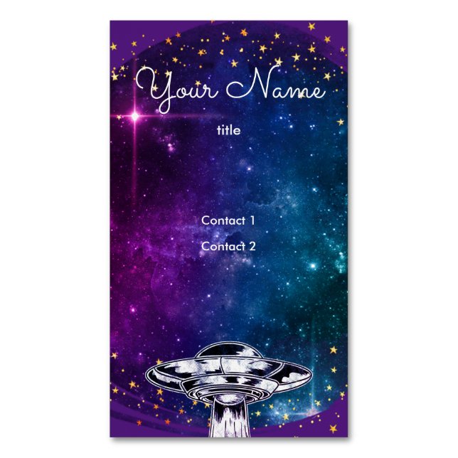 Tarjeta De Visita Magnética    Flyingsaucer en la galaxia artística púrpura, p (Frente vertical)