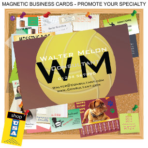 Tarjeta De Visita Magnética Fondo rojo de la tierra del voleibol amarillo