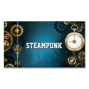 Tarjeta De Visita Magnética Fondo turquesa de vaporpunk con engranajes