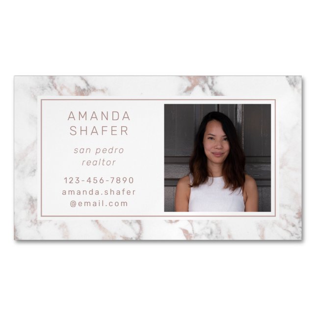 Tarjeta De Visita Magnética Foto de oro de Carrara Marble Faux Rosa (Anverso)