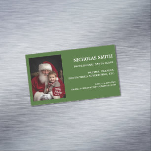 Tarjeta De Visita Magnética Foto profesional de Santa Claus verde