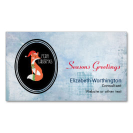 Tarjeta De Visita Magnética Fox naranja en Red Santa Hat Feliz Navidad