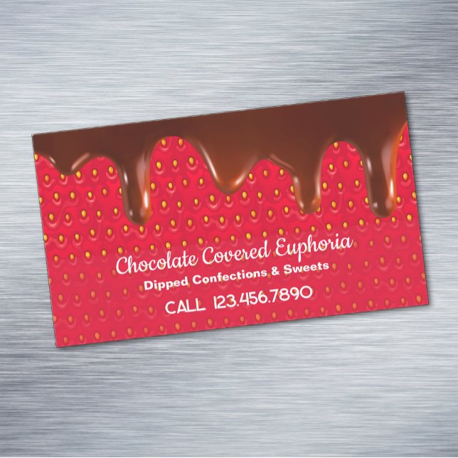 Tarjeta De Visita Magnética Fresa cubierta de chocolate (Chocolate Covered Strawberry Business Card Magnets)