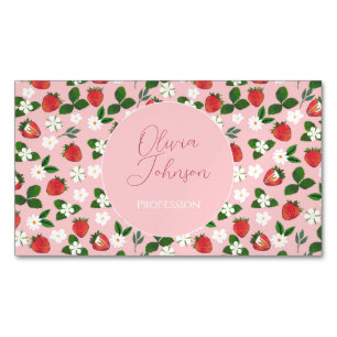 Tarjeta De Visita Magnética Fresas Dulces Flores Acuarela Floral