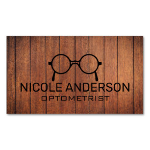 Tarjeta De Visita Magnética Gafas de optometrista de madera rústica