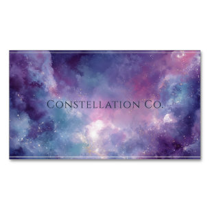 Tarjeta De Visita Magnética Galaxia Vibrante Rosa Púrpura Nebulosa Marco Blanc