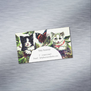 Tarjeta De Visita Magnética Gatitos de época con mariposa