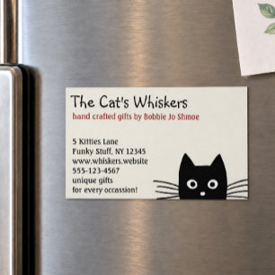 Tarjeta De Visita Magnética Gato Negro con Bigotes Largos