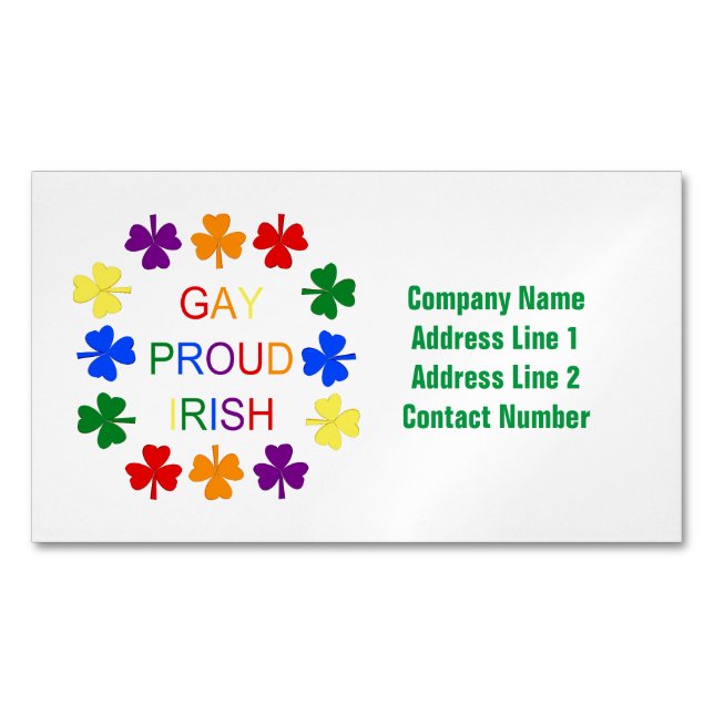 Tarjeta De Visita Magnética Gay Proud Irlandés LGBT Rainbow Shamrock (Anverso)