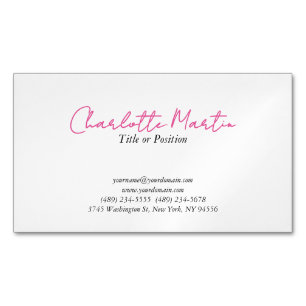 Tarjeta De Visita Magnética Gerente Consultor Jefe Blanco Rosa Profesional