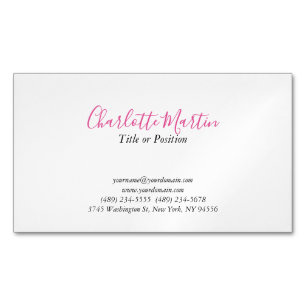 Tarjeta De Visita Magnética Gerente Consultor Jefe Blanco Rosa Profesional