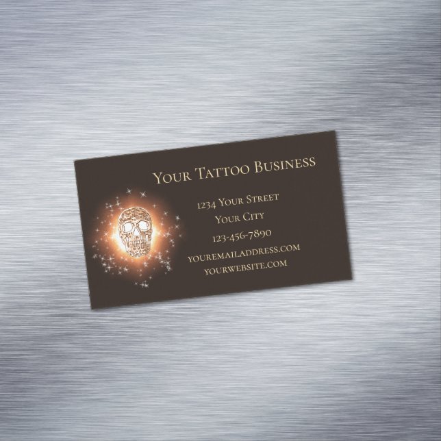 Tarjeta De Visita Magnética Girly Skull Gothic Guay Gold Purpurina Metallic (In Situ)