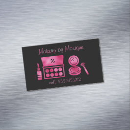 Tarjeta De Visita Magnética Glam Black & Hot Pink Makup Artists