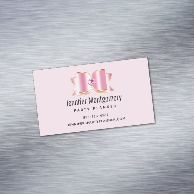Tarjeta De Visita Magnética Glam Bow rosa con piedra angular (In Situ)