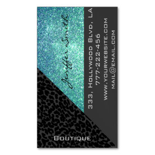 Tarjeta De Visita Magnética Glamoroso profesional elegante leopardo purpurinos