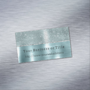 Tarjeta De Visita Magnética Glitzy Aqua Silver Sparkle
