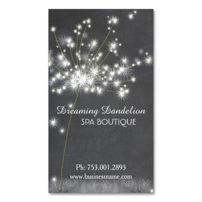 Tarjeta De Visita Magnética Glitzy Chalkboard Dandelion (Frente vertical)
