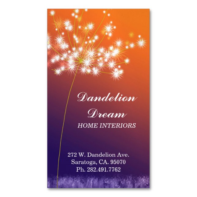 Tarjeta De Visita Magnética Glitzy Twilight Dandelion Magnetic Business Cards (Frente vertical)