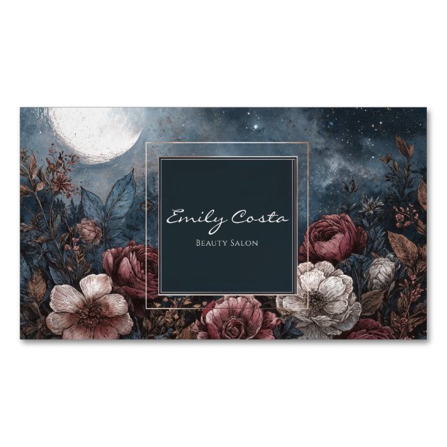 Tarjeta De Visita Magnética Gothic Moody Floral Red Cream Peony Gold Frame (Anverso)