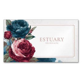 Tarjeta De Visita Magnética Gothic Moody Red Teal Rose Marble Watercolor