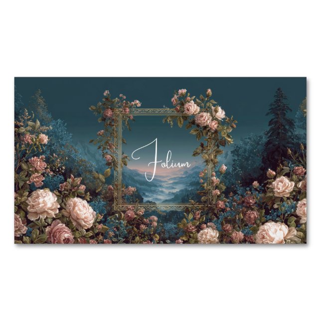 Tarjeta De Visita Magnética Gothic Moody Rose River Landscape Gold Frame (Anverso)