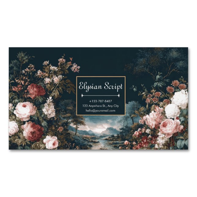 Tarjeta De Visita Magnética Gothic Moody Rose River Landscape Gold Frame (Anverso)