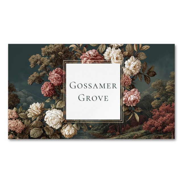 Tarjeta De Visita Magnética Gothic Moody Rose River Landscape Gold Frame (Anverso)